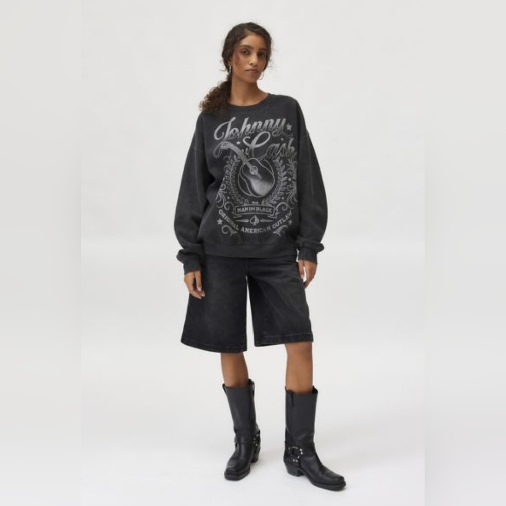 Johnny Cash Overdyed Graphic Pullover Sweatshirt One Size - Picture 2 of 5
